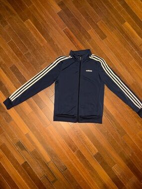 adidas Navy Blue Zip-Up Track Jacket with White Stripes